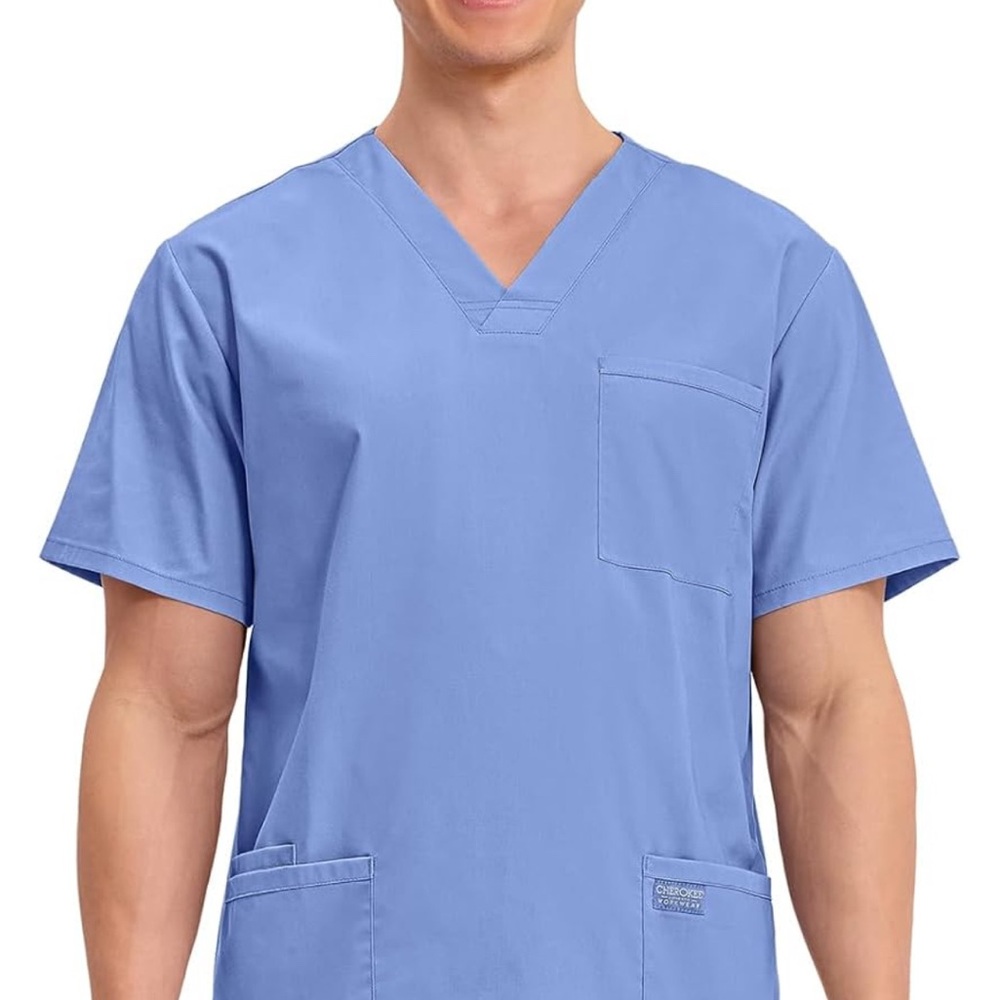 🔥 NWT Cherokee Light Blue V-Neck Scrub Set Mens 2XL